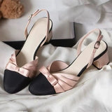 ADVBRIDGE  -  Sweet Bow Slingback Sandals Women Elegant Pointed Toe Back Strap Buckle Mid Heel Sandals Fashion Comfortable Zapatos De Mujer