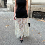ADVBRIDGE  -  Elegant Lace Printed Patchwork Dresses Women Retro Perspective Sleeveless O-neck Long Dress Lady Spring Chic Street Party Robes