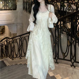 Advbridge Autumn Winter New Elegant Lace Midi Dresses for Women Lace Patchwork Flare Sleeve A-line Birthday Party Dress Vestidos Mujer