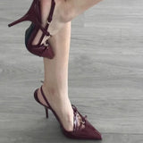 Advbridge 2024 Summer New High Heels, Women's Sexy Hollow Black Silk Pointed One-line Buckle Skinny Heel Sandals, Women's Shoes