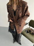 Advbridge Women Leopard Print Big Size Casual Blazer New Lapel Long Sleeve Loose Fit Jacket Fashion Tide Spring Autumn 2024
