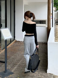 Advbridge  Women's Fake Two-piece Design Hollow Out Casual Pants Fashion Girls Temperament Female High Waisted Straight Thin Trousers