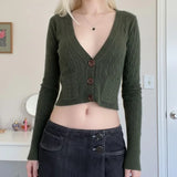 ADVBRIDGE  -  Elegant Autumn Simple Knitted Short Cardigan Y2k American All Match Commuter Punk Women Sweater V Neck Single Breasted Jumper