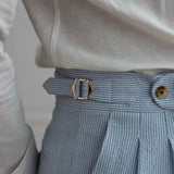 Advbridge Italian Style Naples Suit Pants Men Blue Stripes Seersucker High Waist Paris Buckle Trouser Fashion England Business Casual Pant