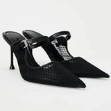 ADVBRIDGE  -  High Heels Mules Shoes for Laides Sexy Pointed Toe Summer Stilettos Black Hollow Breathable Mesh Vintage Women's Sandals