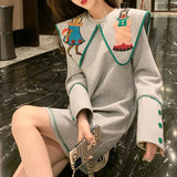 Advbridge Buttons Printing Patchwork Fashion Dresses Loose Preppy Style Sweet O-neck Long Sleeve Streetwear Pullovers Women's Clothing