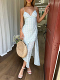 ADVBRIDGE  -  Women Floral Prints Spaghetti Strap Dress Summer Bohemian V-neck Corsets Long Dresses for Beach Vacation Party Elegant Sundress