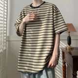 ADVBRIDGE  -  Men Striped Graphic Printing Men'S T Shirt Cartoon Contrast Color Tees Popular Casual Tee Clothing Retro Street Tops Q110