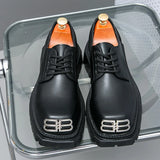 Advbridge Fashion Square Toe Italy Black Leather Shoes Men Formal Dress Oxford Men Footwear Casual Party Shoes Thick Bottom Derby Shoes