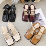 ADVBRIDGE  -  Retro Square Toe Belt Buckle Women Sandals Fashion Narrow Strap Square Heel Mary Jane Shoes Comfort Patent Leather Designer Shoe