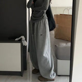 Advbridge Fleeced Grey Baggy Sweatpants Women High Waist Vintage Embroidery Pants Korean Streetwear Y2K Casual Loose Straight Pants