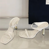 ADVBRIDGE  -  High Quality Soft Leather Slide Sandals Women Sexy Square Toe Peep Toe Thin High Heels Comfortable Elegant Women's Slippers