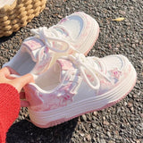 ADVBRIDGE  -  Sakura Pink Skateboard Shoes Cute Stars Versatile Womens Casual Shoes Artificial Leather Niche Leisure Shoes for Ladies