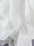 Foridol Ruffles Puff Sleeve White Lace Dress Flower Embriodery Hollow Out Cotton Beach Dress Women Backless Party Mini Dress