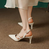 Advbridge New Summer Sandals Genuine Leather Women Sandals Pointed Toe Back Strap Thin Heel Shoes for Women Casual Shoes Zapatos De Mujer
