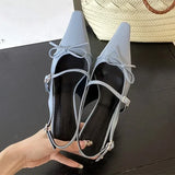 ADVBRIDGE  -  Blue Patent Leather High Heels Women Sexy Pointy Toe Bow Decorated Heeled Sandals Summer Elegant Slingbacks Dress Women Pumps