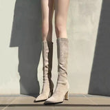 Advbridge New Pointed Toe Suede Knee-High Boots Women Zipper Elastic Socks Boots High Heels Women Fashion Shoes Women Winter Botines Mujer