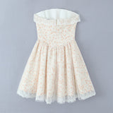 ADVBRIDGE  -  Pretty Girl Floral Print Mesh Strapless Mini Dresses Women Front Lace Up Bandage Birthday Party Dress French Bridesmaids Robe