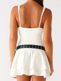ADVBRIDGE  -  Solid Backless Women's Bodycon Mini Dress with Belt Street Party Club Sexy V-Neck Pleated Dress Summer Holiday Outfit