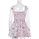 ADVBRIDGE  -  Pink Floral Printed Slip Dress Women Summer Sexy Sleeveless A-line High Waist Short Dresses Vacation Beach Sundress 2025 New