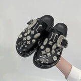 Advbridge Summer Women Slippers Platform Rivets Punk Rock Leather Mules Creative Metal Fittings Casual Party Shoes Female Outdoor Slides