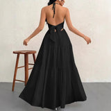 ADVBRIDGE  -  Sexy Halter Maxi Dress Women Party Summer New Backless Sleeveless A-LINE Dresses Slim Simple Fashion Casual Beach Elegant Dress