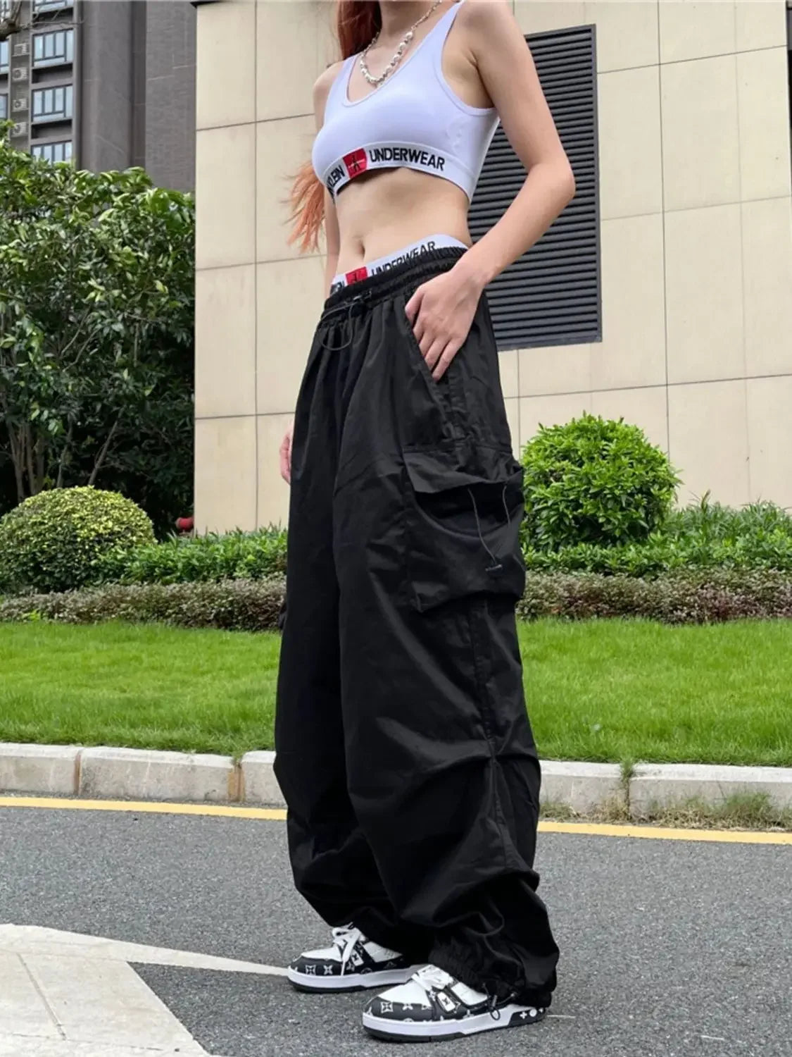 Advbridge  -  Women Hip Hop Streetwear Oversize Pockets Workout Overalls High Waist Drawstring Loose Cargo Pants Harajuku Jogging Trousers