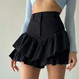 ADVBRIDGE  Ruffles Slim Skirts Women 2024 Black Temperament High Waist Skirt Femme Street Casual Folds Splice Elegant Skirt Ladies