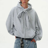 Advbridge American Vintage Mens Hoodies Y2K Style Lace-up Design Loose Zipper Cardigan Sweatshirt Streetwear Fashion Couples Hooded Tops