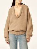 Advbridge Autumn Knit Sweater Pullover Loose Female Casual Patchwork Scoop Neck Striped Long Sleeve Knitwear Women Y2k Top Pullover