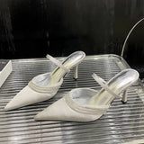 ADVBRIDGE  -   Spring Fashion CRYSTAL Pointed Toe Hollow Out Slipper Women Slip On Ladies Mules Shoes Thin Low High Slides
