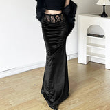 Advbridge  Goth Dark Elegant Mall Gothic Velvet Trumpet Skirts Y2k Partywear Lace Patchwork Sexy Long Skirt Ladies Evening Black Slim Cloth