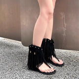 ADVBRIDGE  -  New fashion tassel rivets bohemian Roman sandals boots inner height clip toe Roman sandals