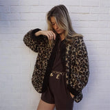 Advbridge Women's Fashion New Unique Round Neck Single breasted Leopard Pattern Lamb Wool Coat