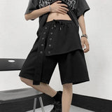 Advbridge Summer Fake Two Piece Design Shorts Men Fashion Streamer Overalls Hip Hop Sports Elastic Waist Casual Pants Loose Wide-leg Pants