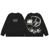 Advbridge Y2k Streetwear Graffiti Long Sleeve Cotton Tshirts for Men and Women Crew Neck Ropa Hombre Baggy Tshirts Oversized  Top Tees