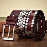 Advbridge 3.8cm Width Men Rivet Studded Belt Punk With Pin Buckle Belts Hip Hop Male High Quality Genuine Leather Belt Rock Strap