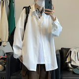 ADVBRIDGE  -  White Long Sleeved Shirt Men Fashion Society Mens Black Dress Shirt Korean Loose Ice Silk Shirt Mens Oversized Casual Shirts