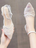 Advbridge Pure Desire Mesh Breathable Single Shoes Women Summer Head Retro Fine Heel Line Sandals Female Fairy Style Pointy Heels Shoes