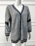 Advbridge Long Sleeve V Neck Preppy Style Knit Sweater Women Autumn Single Breasted Cotton Warm Cardigan Patchwork Grey Long Sweaters Coat