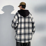 Advbridge 2025 Spring Autumn Fashion Men's Plaid Jacket Coat Hooded Check Outerwear Breast Pocket Retro Loose Casual Jackets for men