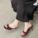 ADVBRIDGE  -  Cute Low Heel Slide Sandals Sexy Open Toe Patent Leather Bow Design Slippers Women Summer Sandals for Women Zapatillas De Casa