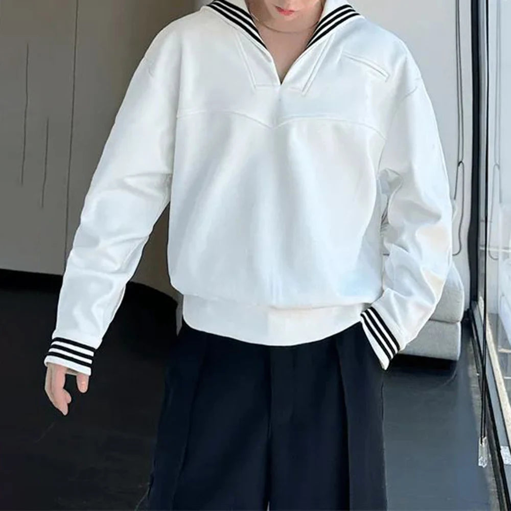 Advbridge Mens Hoodie Navy Collar Versatile Fashion Long Sleeved Hoodie Autumn Casual Hawaiian Shop Couple Outfit Men's Clothing Unisex