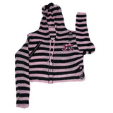 Advbridge Women Sweater Harajuku Gothic Girl Skull Striped Knitted Sweater Punk Rock Zipper Loose Hooded Short Cardigan Chic Streetwear