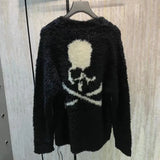 Advbridge Winter High Street Warm Cashmere Jacket Black Skull Print V-neck Ribbon Button Cardigan MMJ Coats Men Women Sweater