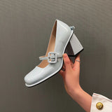 Advbridge  -  Korean version bow single shoe square toe Mary Jane new spring and autumn shallow cut patent leather high heels