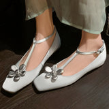 ADVBRIDGE  -  New women's cow leather t-strap ballet flats flower decoration soft comfortable casual female ballerinas shoes