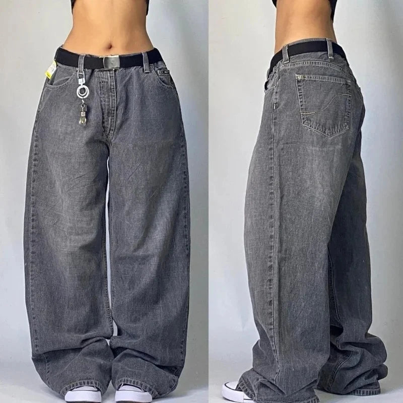 Advbridge Streetwear Vintage Fashion Washed Patch Baggy Jeans Men And Women Y2K Harajuku Gothic High Waist Casual Wide-leg Pants Trousers