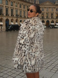Advbridge Fashion Leopard Print Warm Women's Faux Fur Coat Long Sleeved O-neck Concealed Pocket Jacket 2024 New Winter Chic Streetwear
