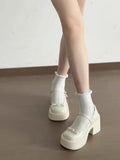 ADVBRIDGE  -  Woman Pumps with Medium Heels Platform Bow Mary Jane Shoes for Women High Quality Wholesale Casual Young Korean Style Y2k Spring